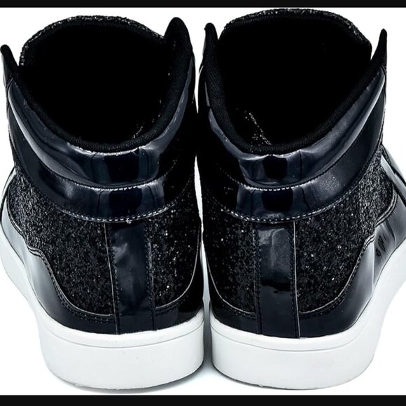 NEW (7.5 M'S / 9 WM'S) BLACK CRAZILY-SPARKLY High Tops with White Soles - Picture 3 of 4